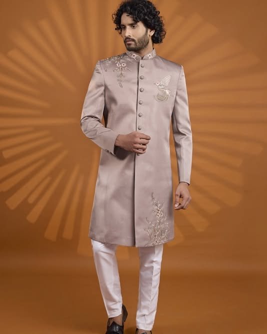 BEIGE DESIGNER SHERWANI | ELEGANT MENS WEDDING & GROOM WEAR